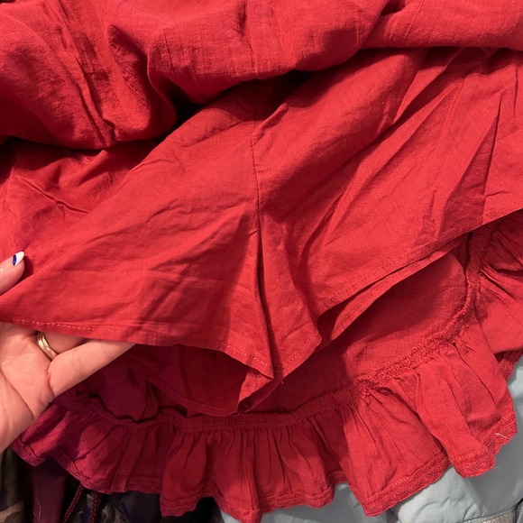 Aerie Red Tiered Ruffle Mini Skirt Elastic Waist Medium Lightweight 100% Cotton - Picture 8 of 8